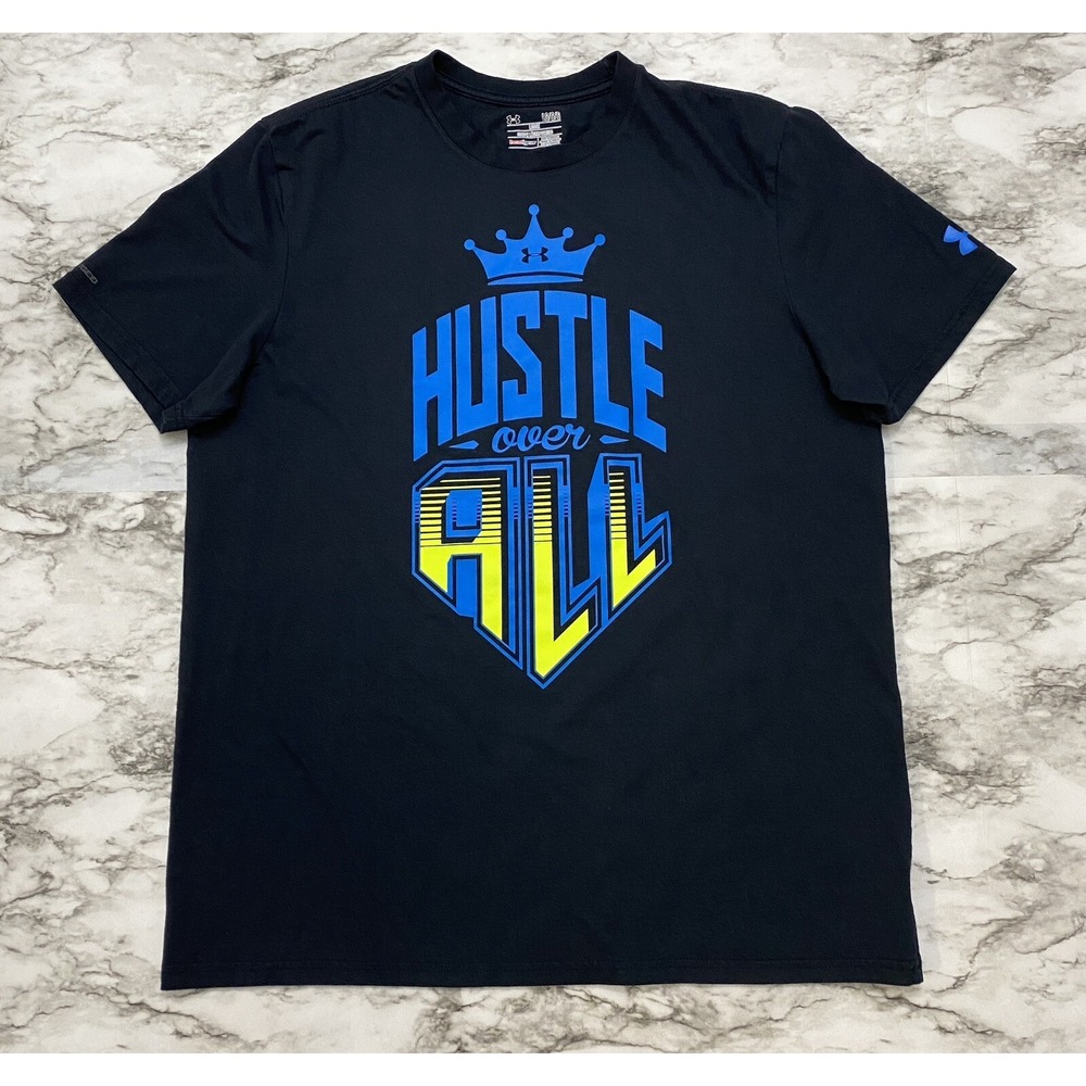 UNDER ARMOUR CHARGED Hustle Over All Mens T-Shirt Size L Black HeatGear Loose